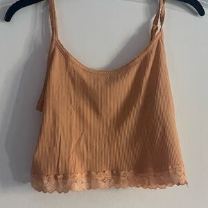 cotton on body orange ribbed lace cropped tank top